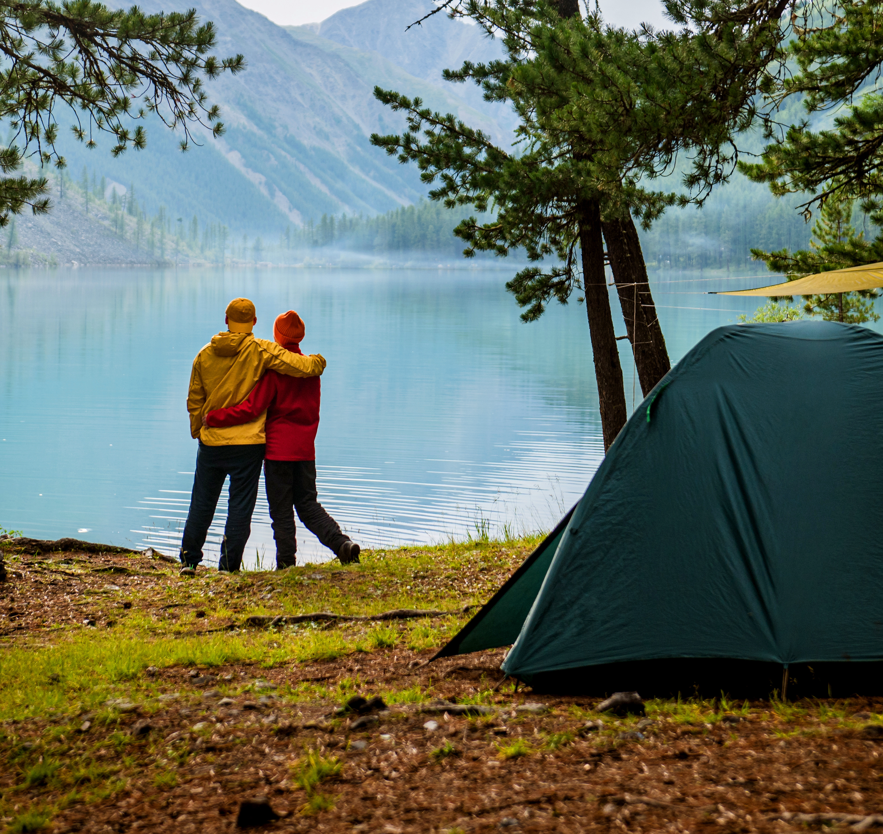 Couple camping in the mountain